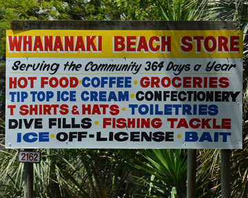 Sign for the Whananaki Beach Store
