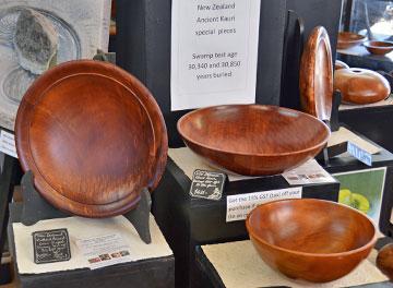 Close-up of three bowls on display