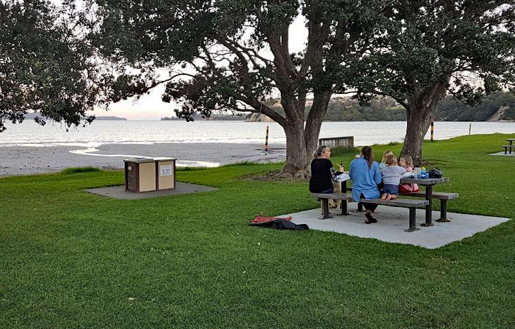 Enjoying a picnic by `the beach