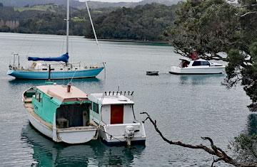 Boats moored in the bay