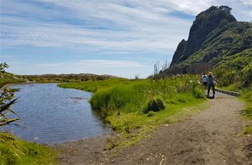 Walking along the river to the beach