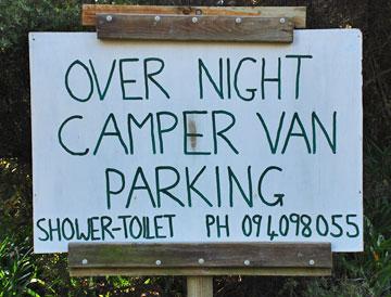 Overnight camper van parking sign