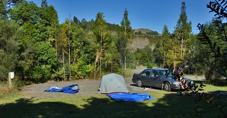 On grass parking area