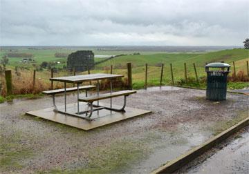 Picnic table with a view over Waikato farmland