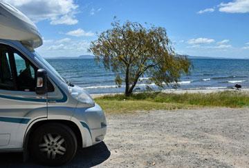 Parking beside Lake Taupo