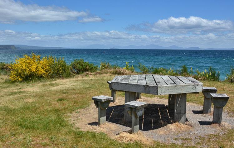 Picnic table by the lake