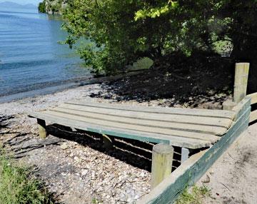 Boat ramp for launching dingies and kayaks into the lake