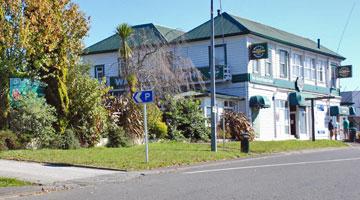 Entrance to the parking area for the Oxford Royal Hotel in Tirau