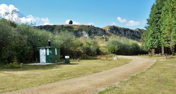 Campsite parking area and toilet