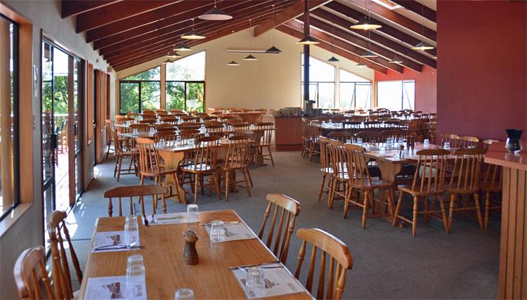 Inside the dining hall just before a large tour group arrives