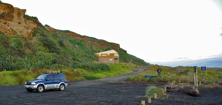 Rugged black sand landscape at Karioitahi Beach