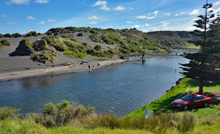 View of the Kaupokonui stream from the campsite