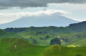 View of Mt Taranaki obscured by cloud