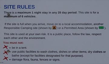 Freedom Camping rules sign