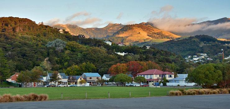 Sunset over Akaroa town