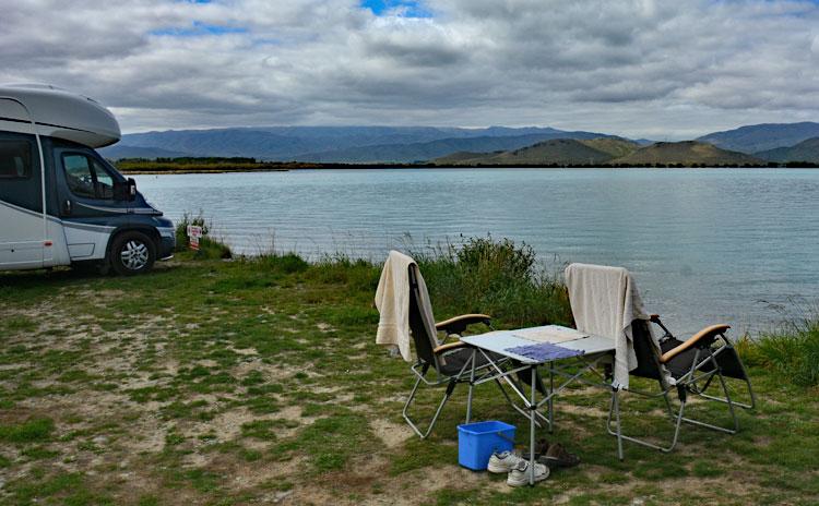 Camping overlooking Lake Benmore
