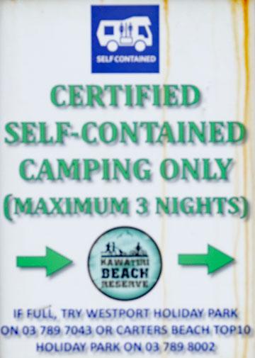 Certified Self Contained camping sign