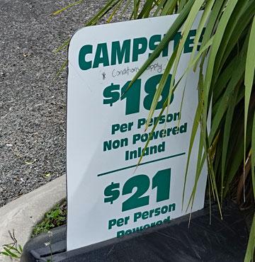 Sign for Campsite fees