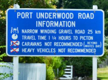 Road sign to Port Underwood and Whites Bay