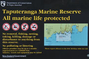 The Taputeranga Marine Reserve sign