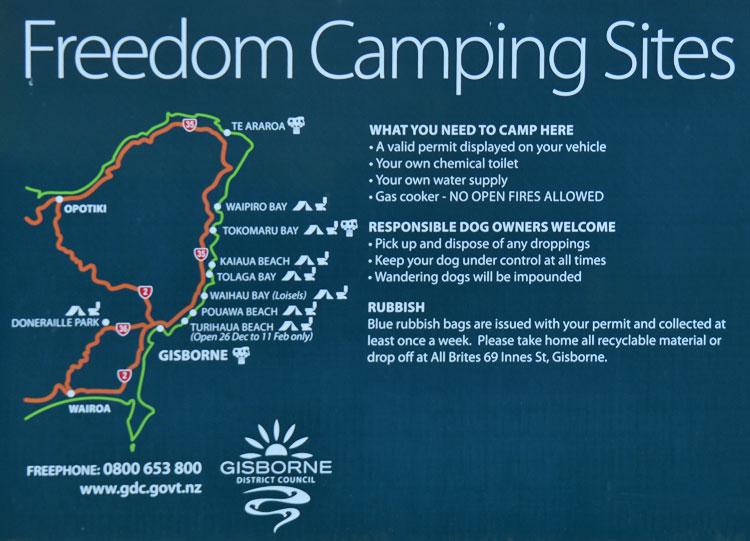 Freedom Camping sign