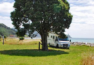 Parking by the beach in Tokomaru Bay