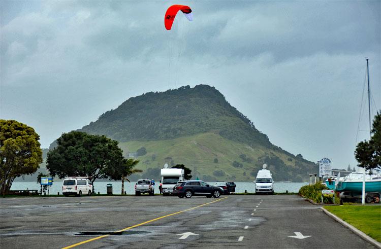 Kite surfing near the parking area